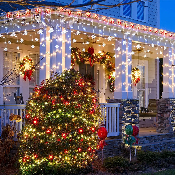 snowflake Christmas Decoration 2025 Street Garlands on The House LED Icicle Lights Outdoor Waterproof Curtain Fairy String Light