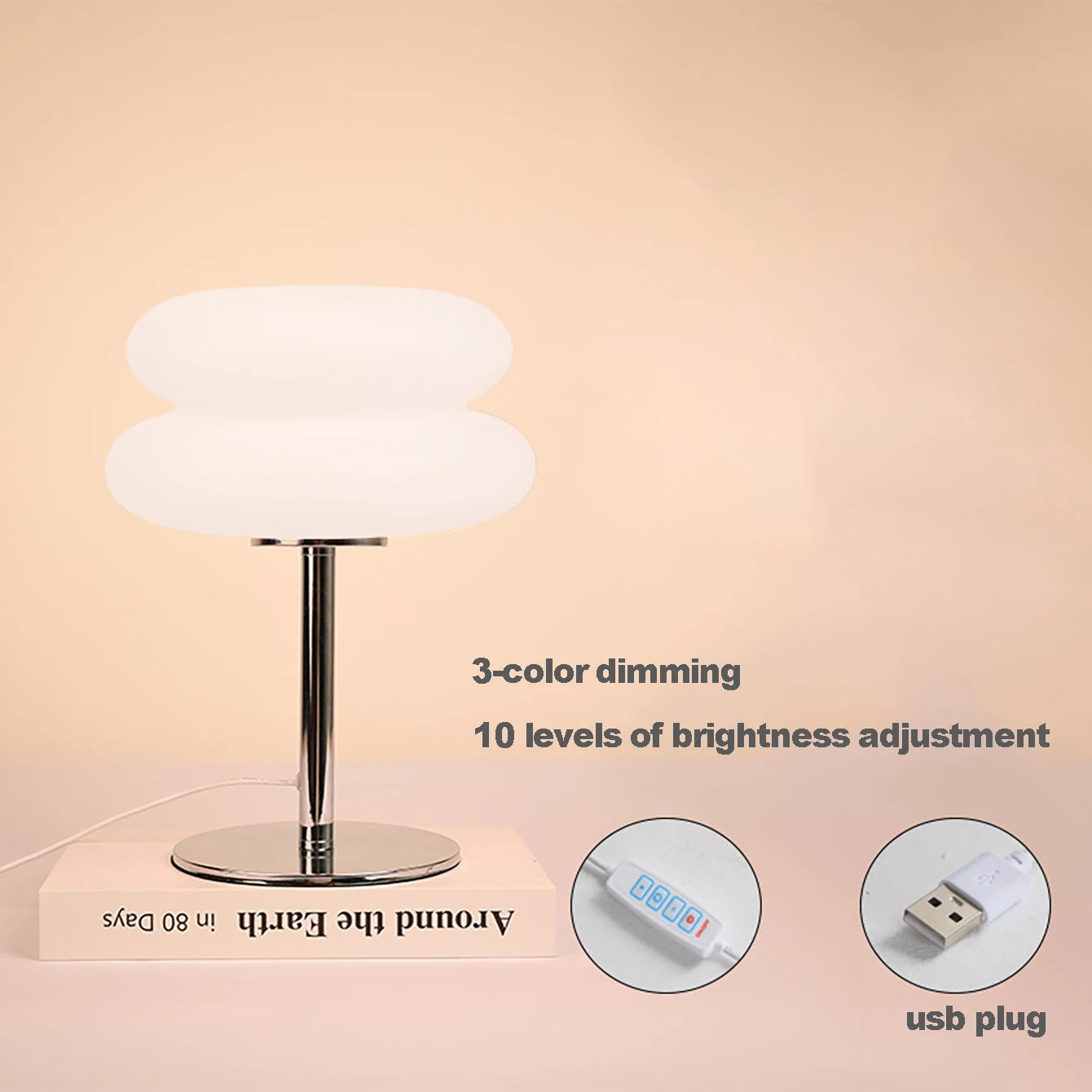 Lamp bedside table plastic lampshade LED lamps mushroom table lamp USB Plug 9-level brightness dimming ambient light