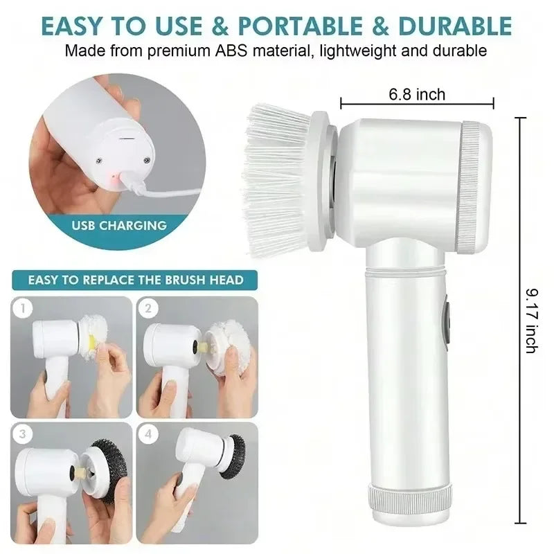 Cordless Electric Spin Scrubber – Rechargeable 5-in-1 Brush Heads for Bathroom, Kitchen, Tile & Car Deep Clean