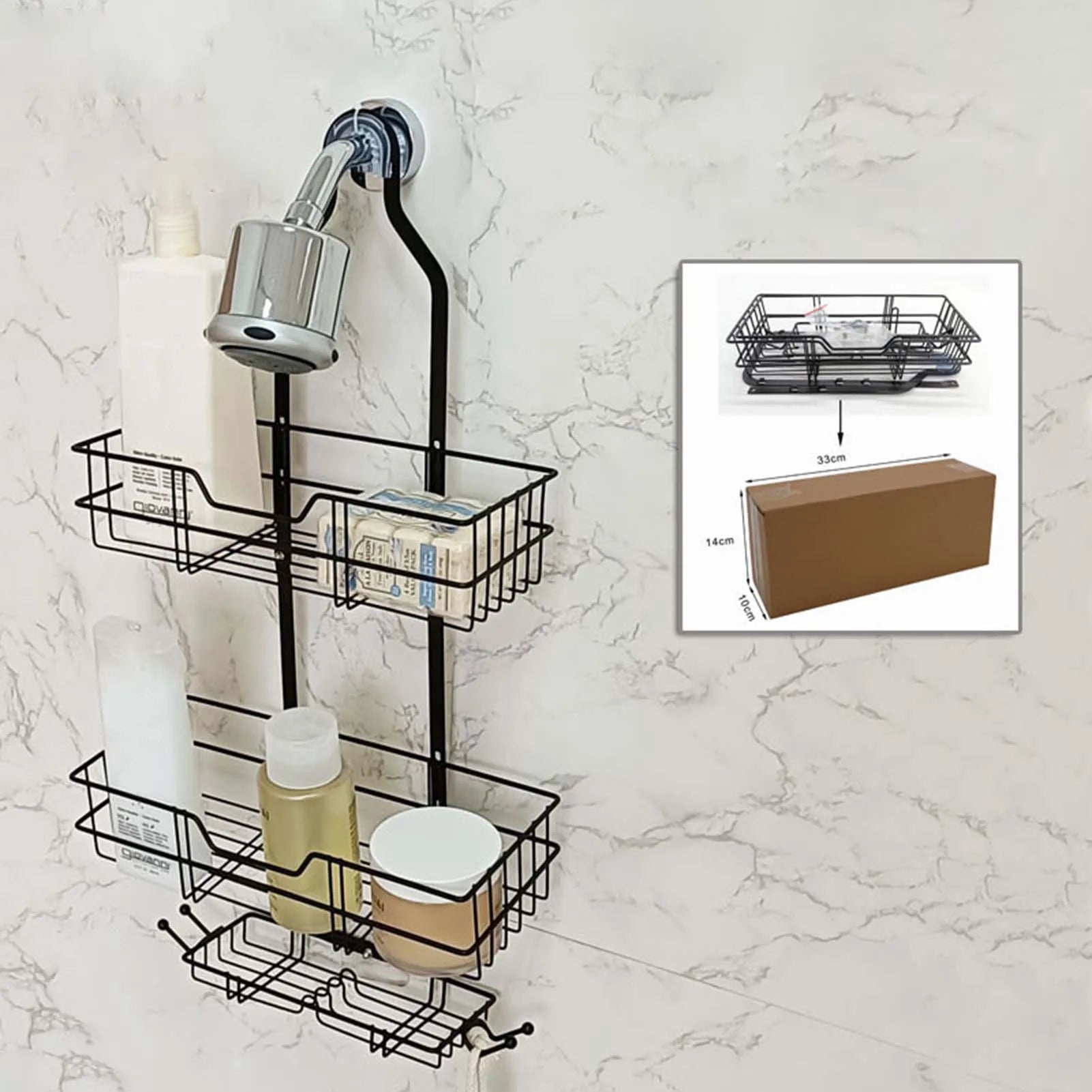 3-Tier Household Shower Shelves No Drilling Rustproof Shower Rack for Towels And Other Bath Accessories
