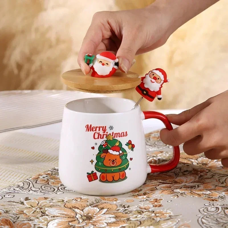 1Pcs Christmas gift Ceramic mug cup cup Coffee cup Christmas mug with lid with spoon set cup mug gift box ceramic mug