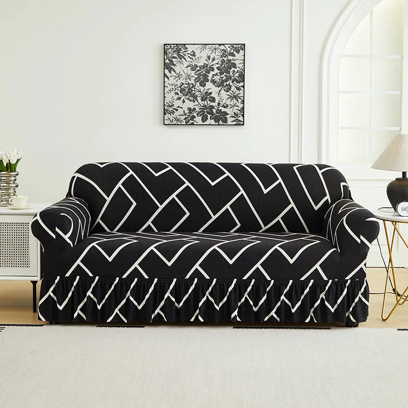 1 PC Prints Sofa Cover with Skirt Full Coverage Elastic Sofa Cover decorate the Sofa in the living room Multiple Color SofaCover