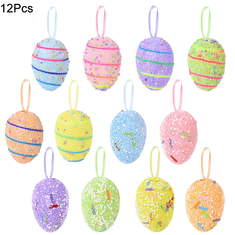 24/6pcs Painted Foam Easter Eggs Rabbit Hanging Ornaments Decoration for Home Easter Tree Pendants Basket Decor Kids Gift 2025