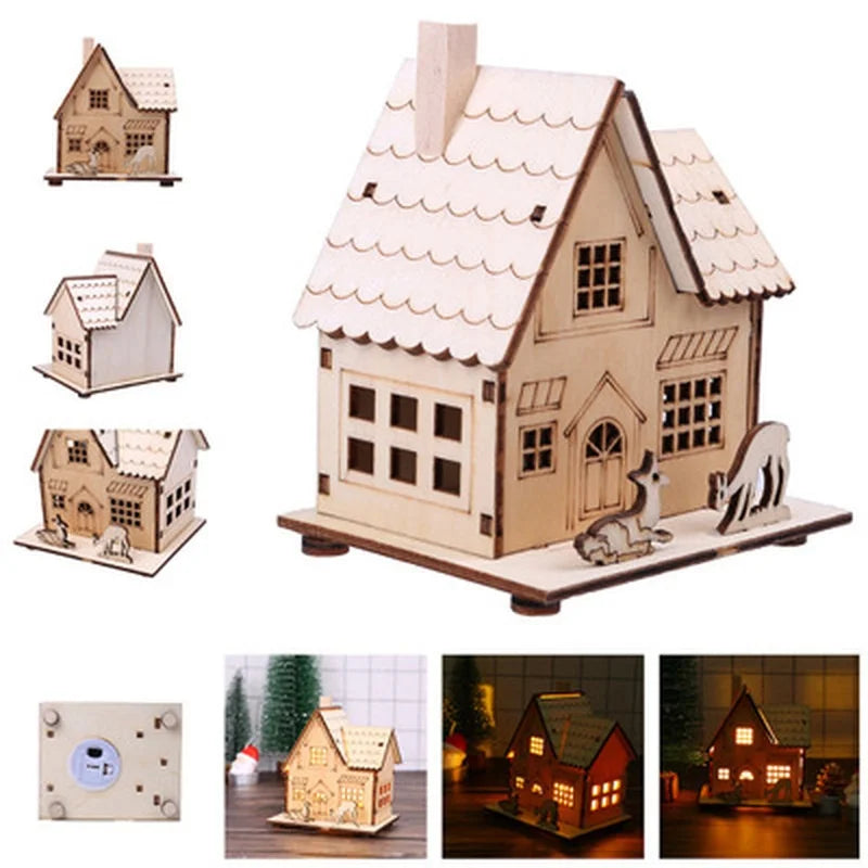 Festival Led Light Wood House Christmas Tree Decorations for Home Decoration Wooden House DIY Gift Window Decoration