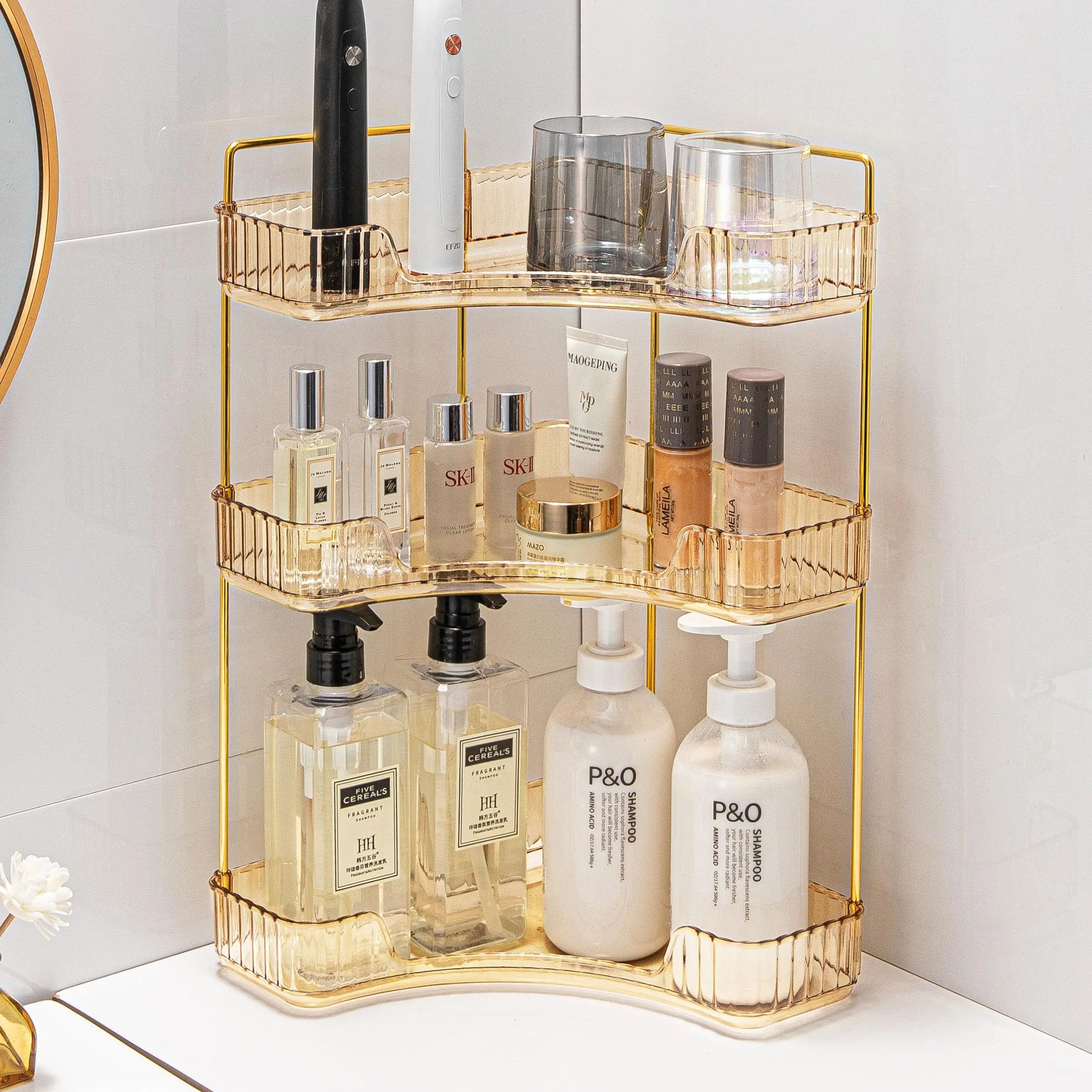 Bathroom Counter Organizer – Countertop Shelf Tray for Skincare, Perfume & Cosmetics on Dresser