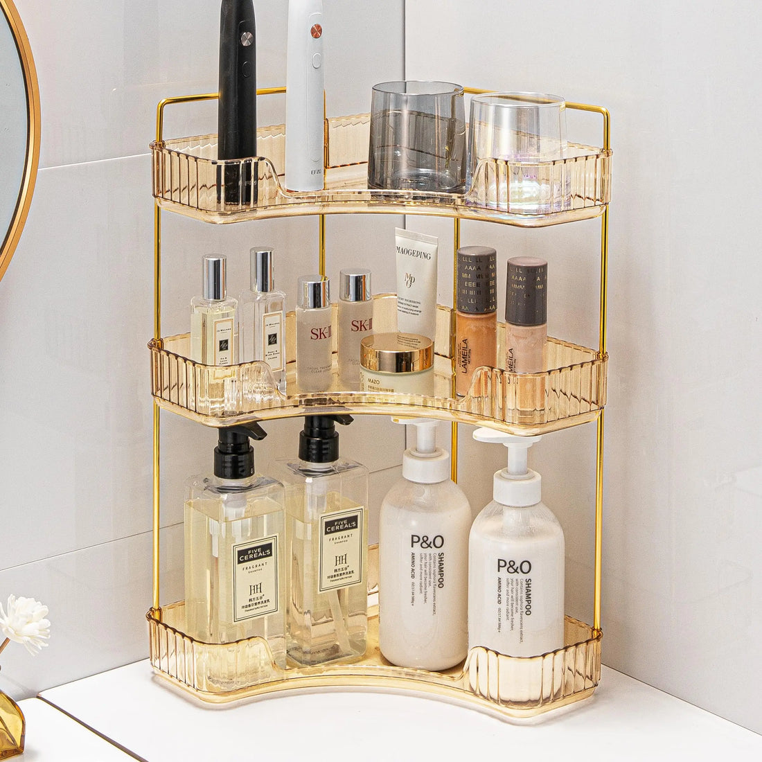Bathroom Counter Organizer – Countertop Shelf Tray for Skincare, Perfume & Cosmetics on Dresser
