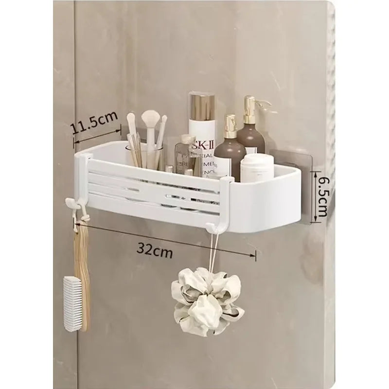 Space Aluminum Bathroom Shelf Self Adhesive Wall Mount Shower Rack No Drill Shampoo Hanger Bath Room Makeup Basket Storage Caddy