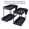 Under Sink Organizers 2 Tier Under Bathroom Cabinet Holder with Hooks & Hanging Cup, Multi-Purpose Storage Shelf for Kitchen