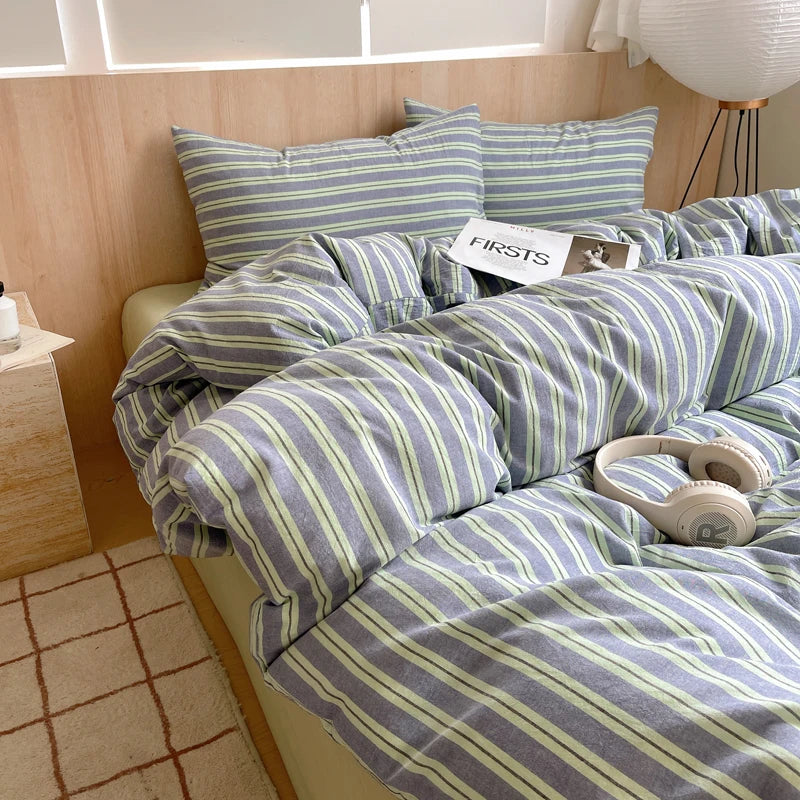 Nordic sling Cotton Pink Stripes Duvet Cover 150x200 Size Girl's Room housse de couette Skin friendly Breathable Comforter Sets