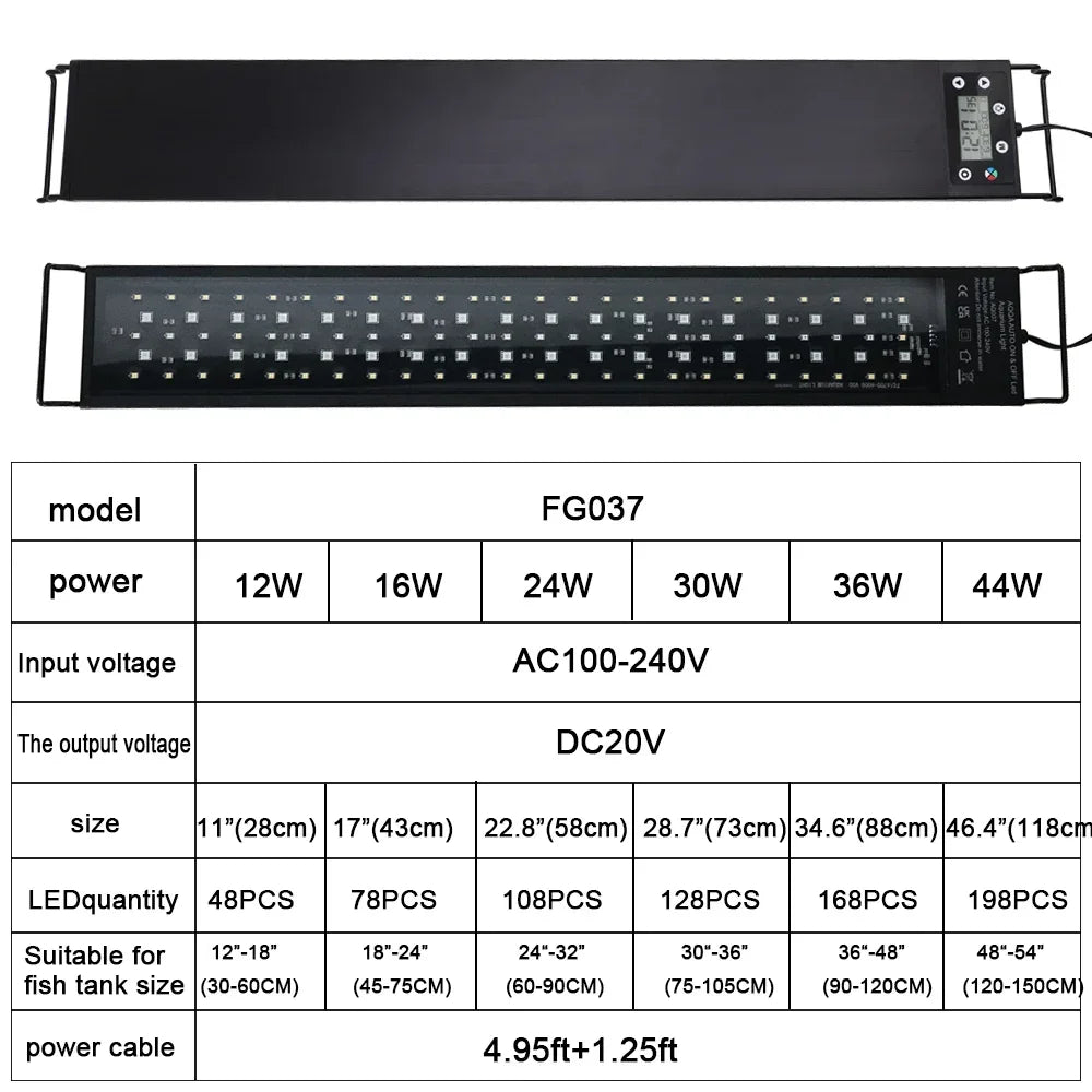 Aquarium Full Spectrum LED Light – 30–60cm Fish Tank Decoration & Aquatic Plant Growth Lamp (IP68 Waterproof)