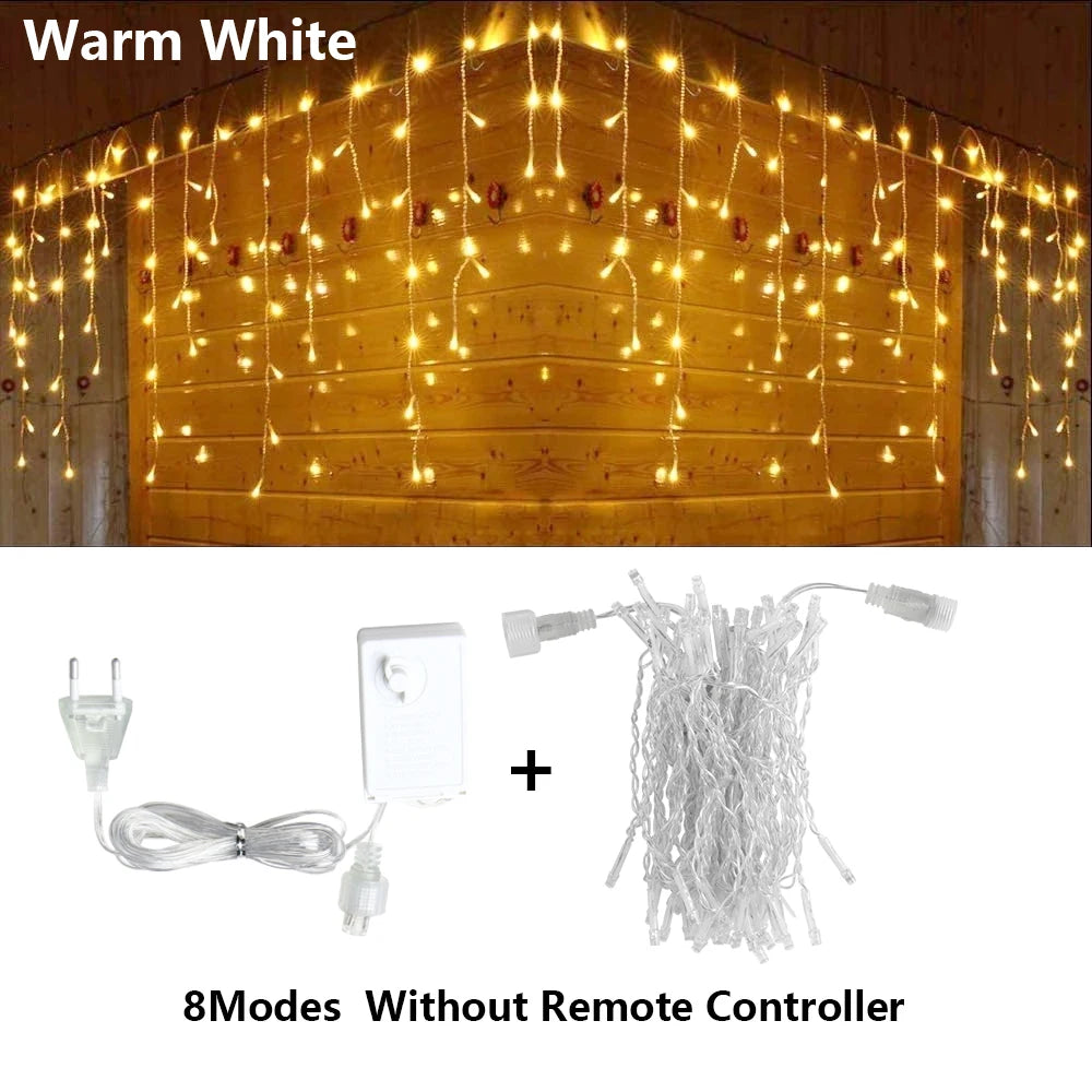 3.5M-40M LED Icicle Curtain String Fairy Lights Garland Outdoor Christmas Lights New Year Birthday Wedding Street Holiday Decor