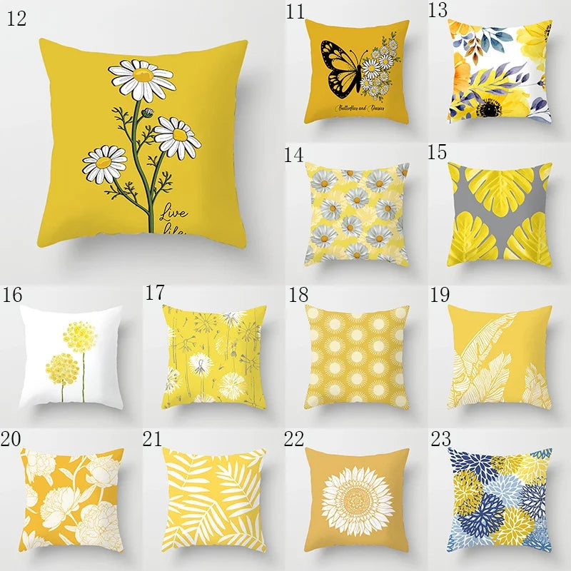 Modern Simple Yellow Flower Pillowcase Home Sofa  Lumbar  Cushion  Pillow