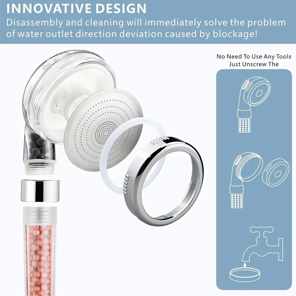1PC Filtered Shower Head ABS Anti Limestone High-Pressure Water Saving Handheld Clear Showerheads with Filter Beads for Bathroom