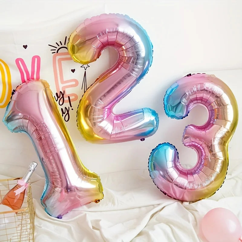 32inch Rainbow Gradient Number Foil Balloon 1-9 for Kids Birthday Party Decor Baby Shower Bridal Shower More Options Avaliable