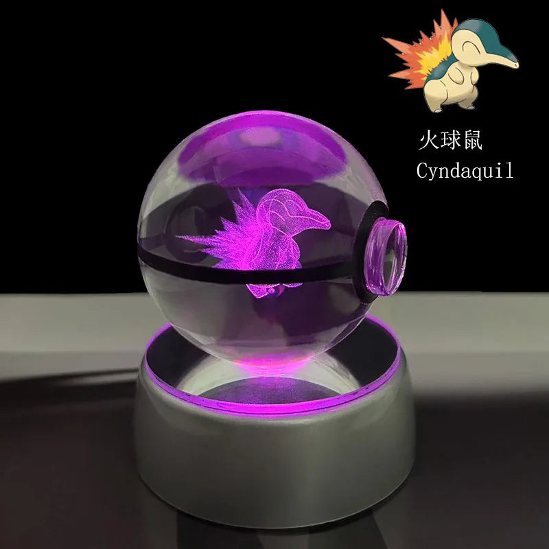 Pokemon 3D Crystal Ball Pikachu Gengar Eevee Mewtwo Anime Game Pokeball Led Night Light Base Kids Birthday Gift Home Decoration