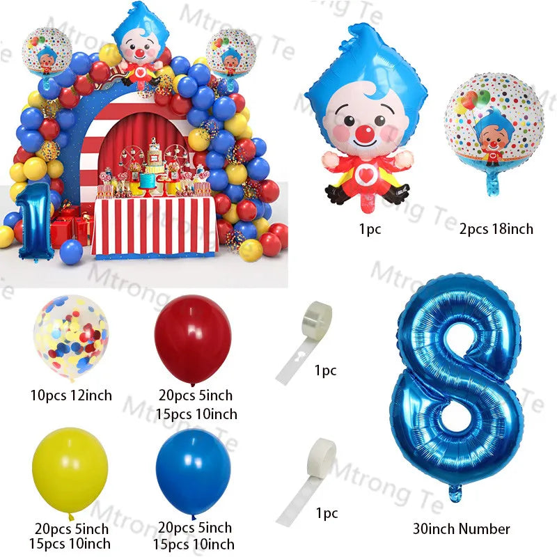 1set Plim Clown Foil Number Balloons Blue Latex Air Globos Children Baby Shower Birthday Party Decorations Kids Inflatable Toys