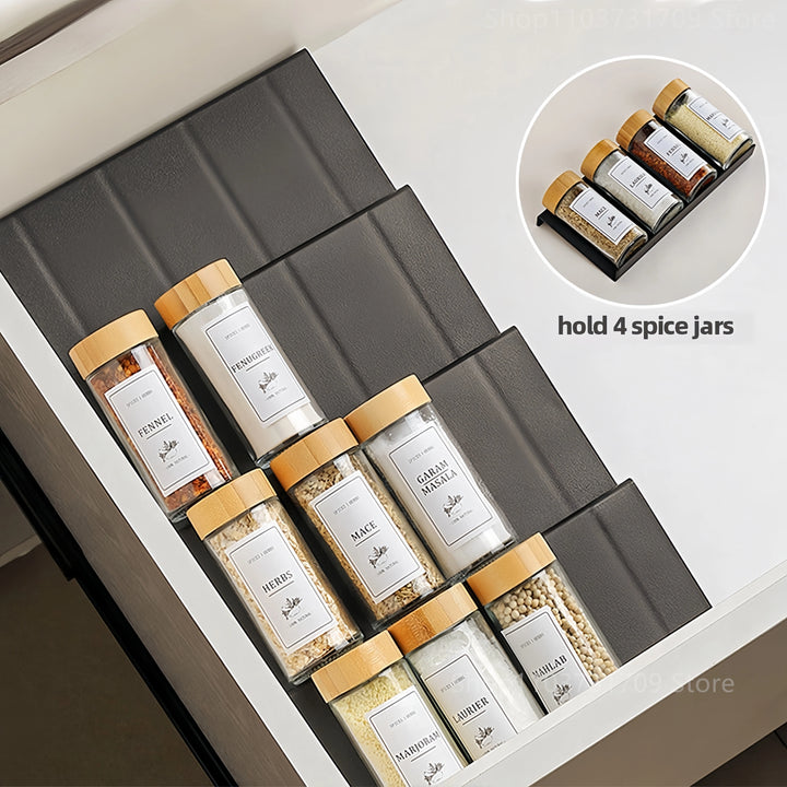 4 Layers Kitchen Spice Drawer Organizer Adjustable Spice Rack for Spice Jars Seasoning Bottles Cabinet Pantry Kitchen Organizer