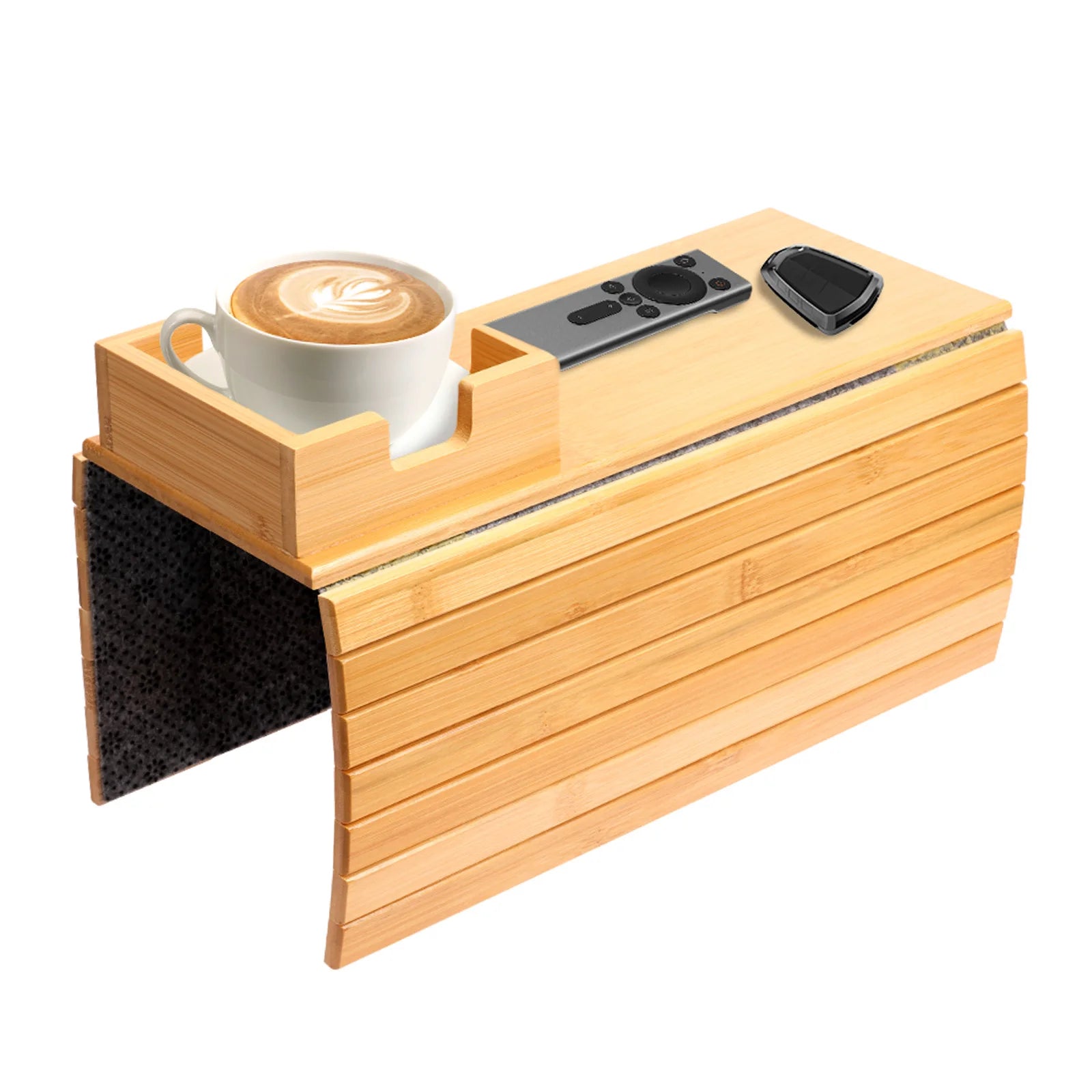Bamboo Sofa Armrest Cup Holder Tray with Storage Organizer