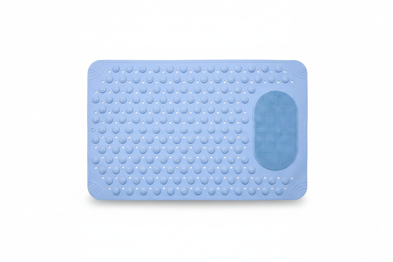 Non-Slip Massage Bath Mat – TPR Shower Rug with 145 Suction Cups, Drain Holes & Foot Scrubber