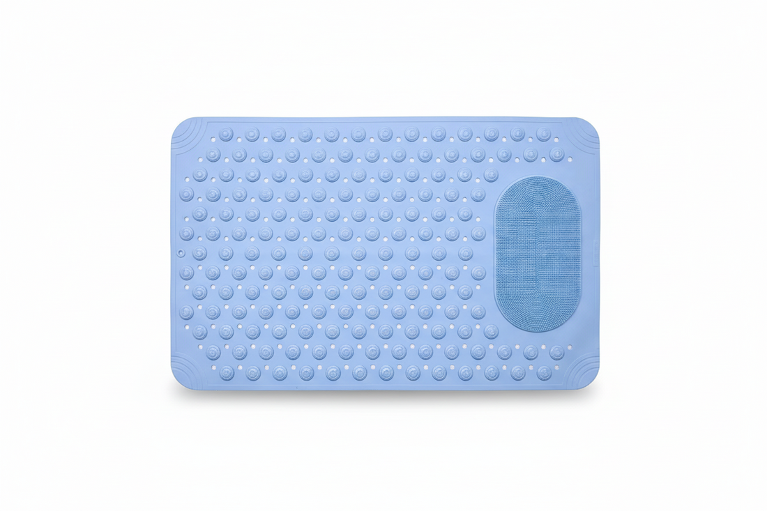 Non-Slip Massage Bath Mat – TPR Shower Rug with 145 Suction Cups, Drain Holes & Foot Scrubber