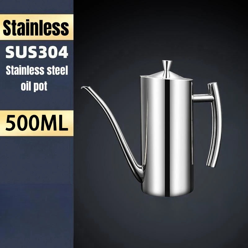Stainless Steel Oil Pot Kitchen Oil Tank Pot Sauce Vinegar No Drip Dust-Proof Oil Storage Container Tank Storage Kitchen Tools
