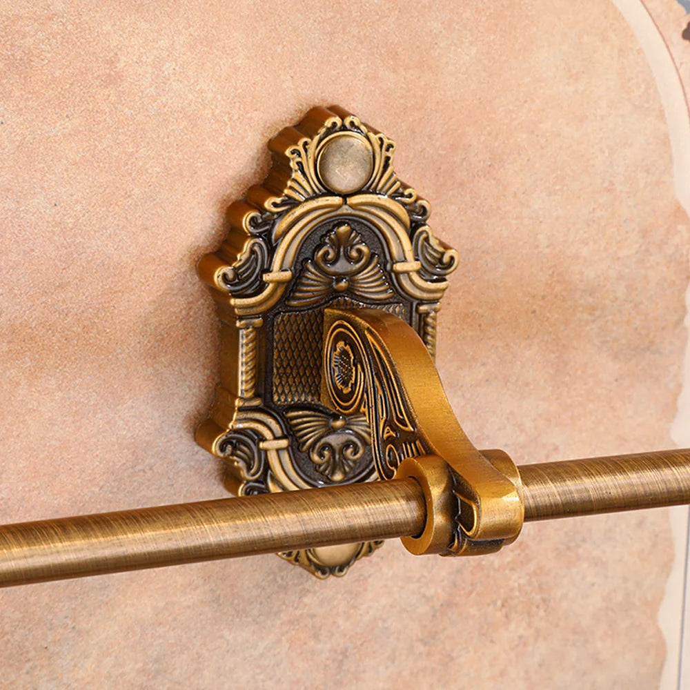 Aluminum Foldable Antique Brass Bath Towel Rack Active Bathroom Towel Holder Double Towel Shelf With Hooks Bathroom Accessories