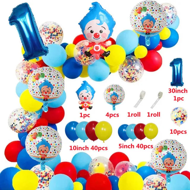1set Plim Clown Foil Number Balloons Blue Latex Air Globos Children Baby Shower Birthday Party Decorations Kids Inflatable Toys