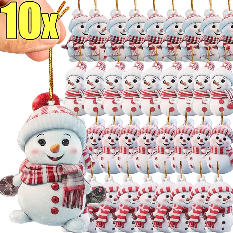 10/1pcs Christmas Snowman Pendants Acrylic Flat Xmas Tree Car Decoration Merry Christmas Atmosphere Hanging Ornaments Kids Gifts