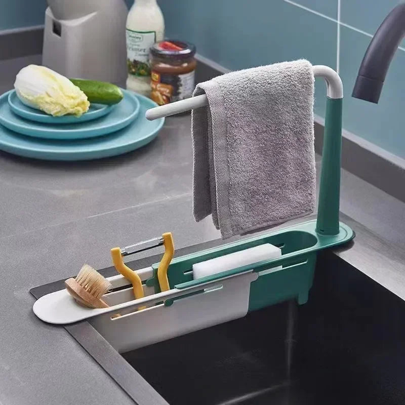 Telescopic Sink Drain Rack – Kitchen Storage Basket Organizer for Soap, Sponge & Accessories