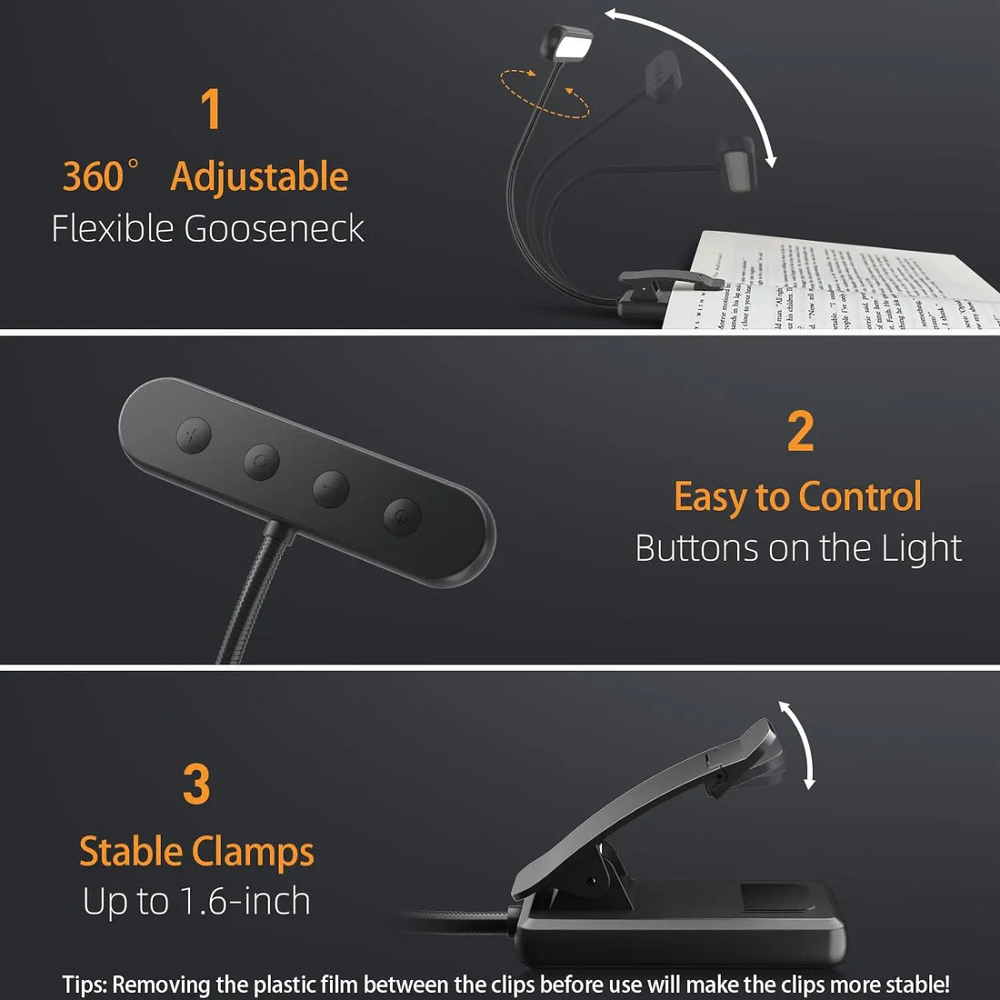 Luz de lectura recargable por USB con 14 LED, luz blanca cálida y fría, luz de día, portátil, flexible, fácil de enganchar, lámpara de lectura nocturna