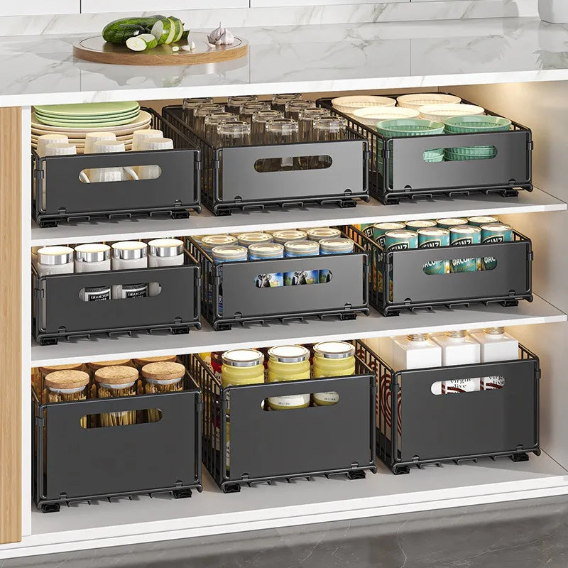Non Perforated Folding Cabinet with Pull-out Basket Multifunctional Snack Storage Rack Household Kitchen Sink Storage Rack
