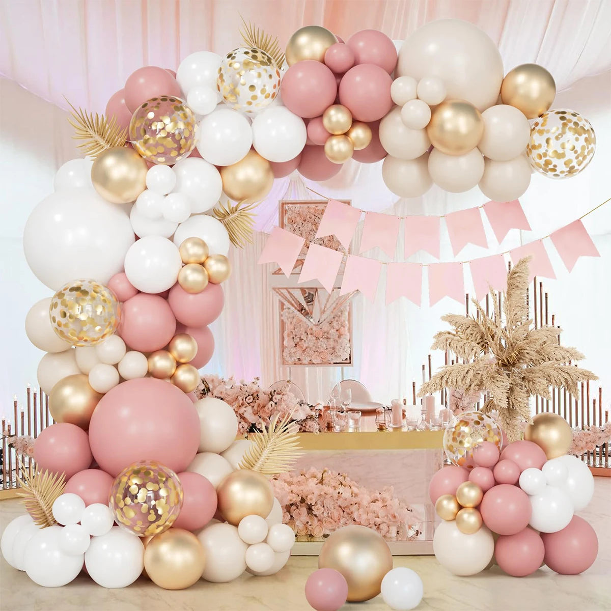 Retro Pink White Gold Balloons Garland Arch Kit Birthday Party Decoration Kids Baby Shower Wedding Party Supplies Letax Ballons