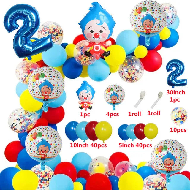 1set Plim Clown Foil Number Balloons Blue Latex Air Globos Children Baby Shower Birthday Party Decorations Kids Inflatable Toys