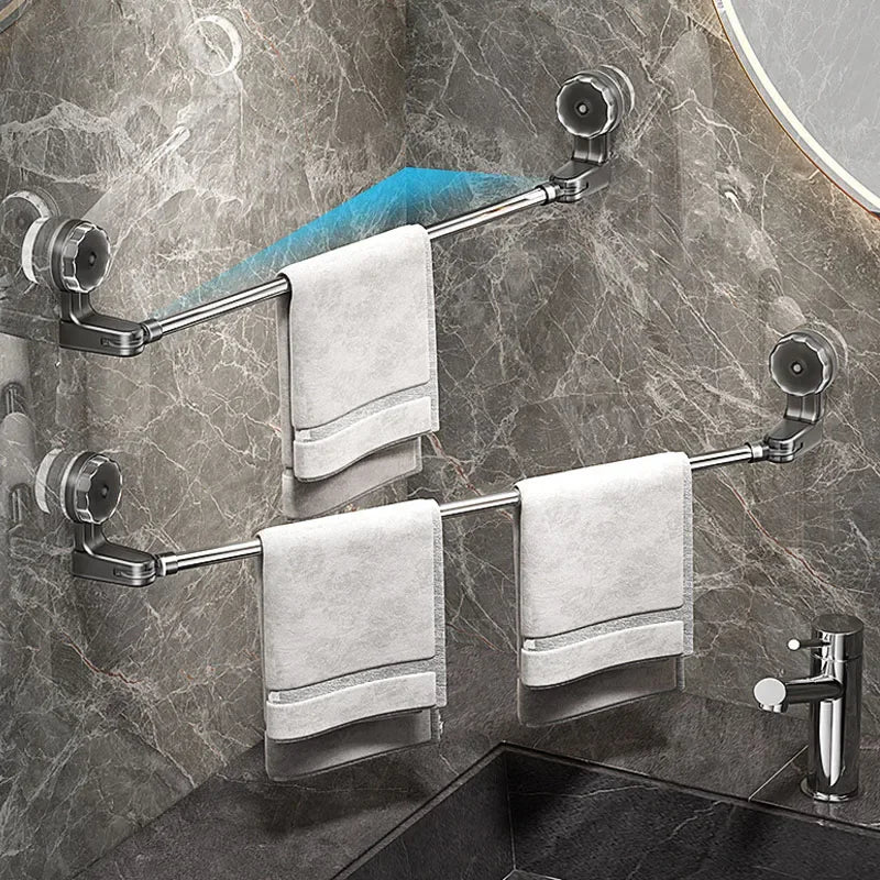 Retractable Suction Cup Wall Towel Rack no drilling Single Rod Towel Holder Kitchen Bathroom Organiser Shelf Accessories