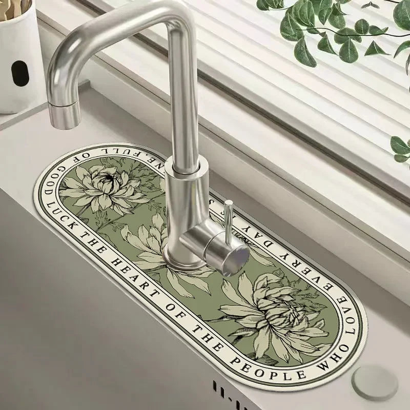 Faucet Drain Pad Retro Self-priming Kitchen Countertop Drain Mat Diatom Mud Wipeable Anti-slip Mat Absorbent Dish Drying Mat