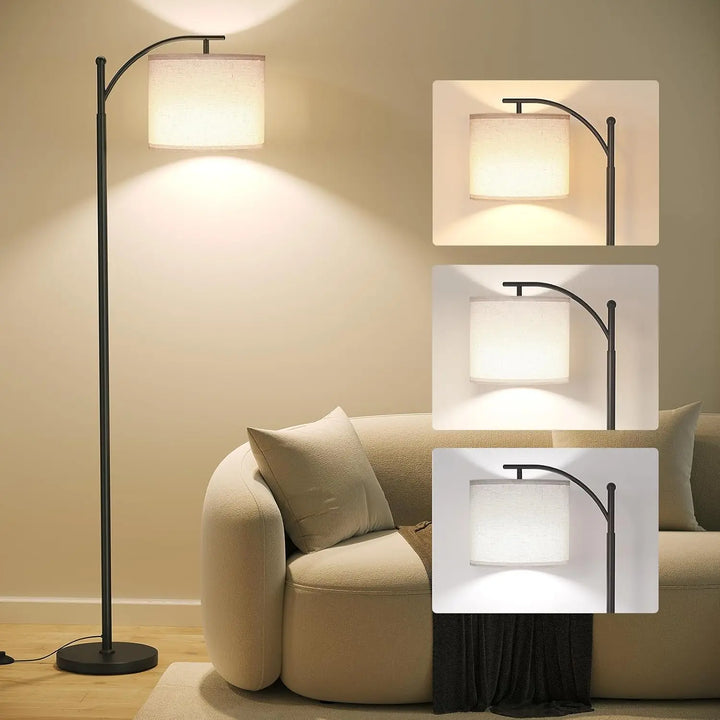 Arc Floor Lamp Modern Floor Lamp with 3 Color Temperatures Bulb Standing Lamps with Adjustable Hanging Lampshade for Living Room
