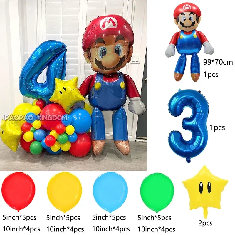 Super Mario Foil Balloons Arch Garland Kit Latex Balloons Number Balls Mario Birthday Party Baby Shower Decoration Gift Toys