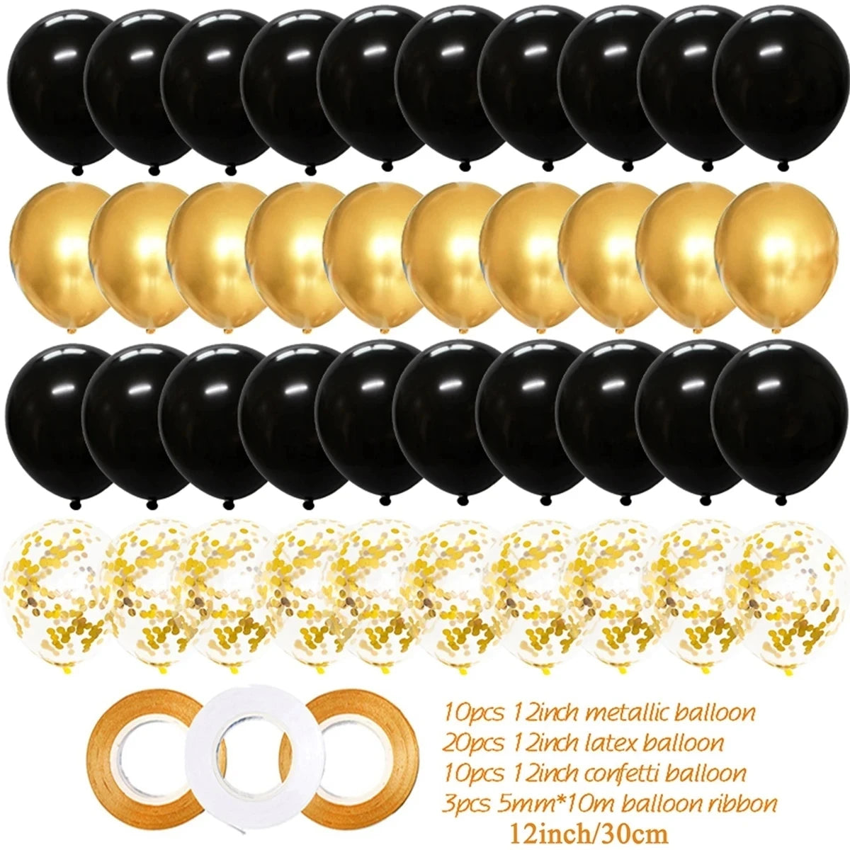 35Pcs Mixed Gold Black Confetti Latex Balloons Kids Adult Man Woman Birthday Party Decoration New Year Graduation Party Decor