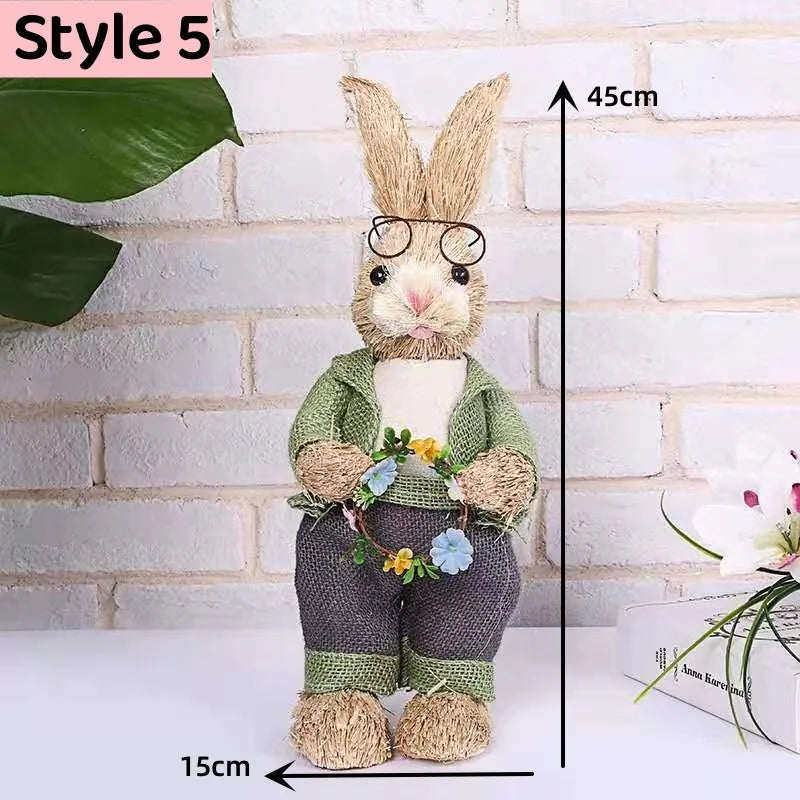 Easter Bunny Simulation Straw Bunny for Easter Cute Standing Rabbits Creative Home Spring Garden Decoration Crafts Gift for Kids