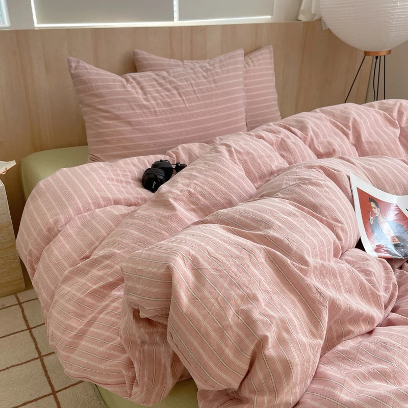 Nordic sling Cotton Pink Stripes Duvet Cover 150x200 Size Girl's Room housse de couette Skin friendly Breathable Comforter Sets