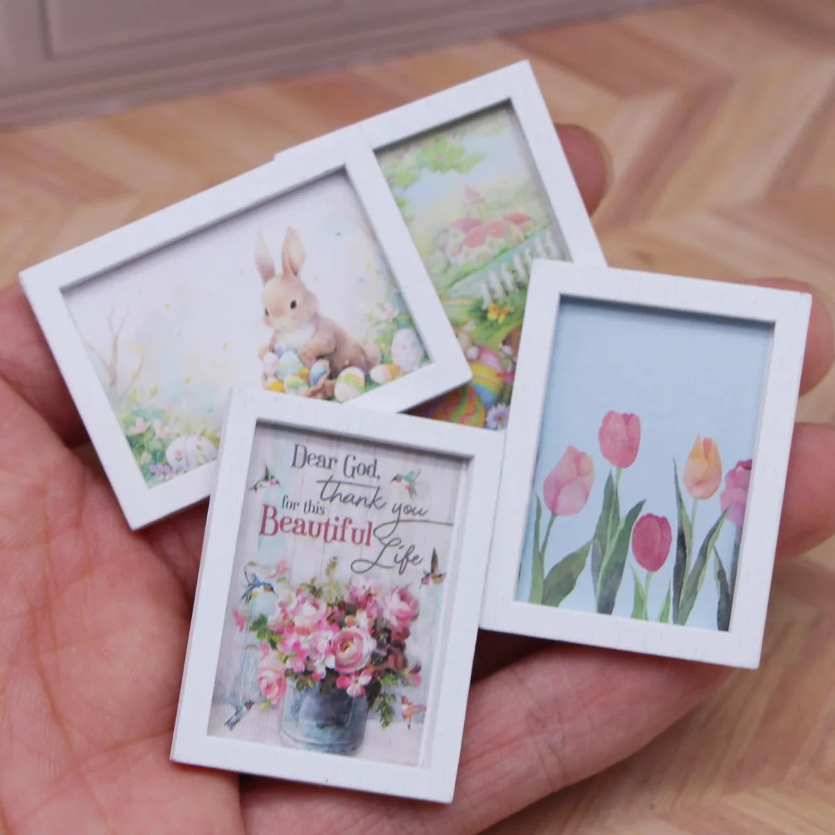 4Pcs/Set Dollhouse Accessories Mini Easter Bunny Mural Ob11 Miniature Bedroom Living Room Scene Wall Decoration Accessories