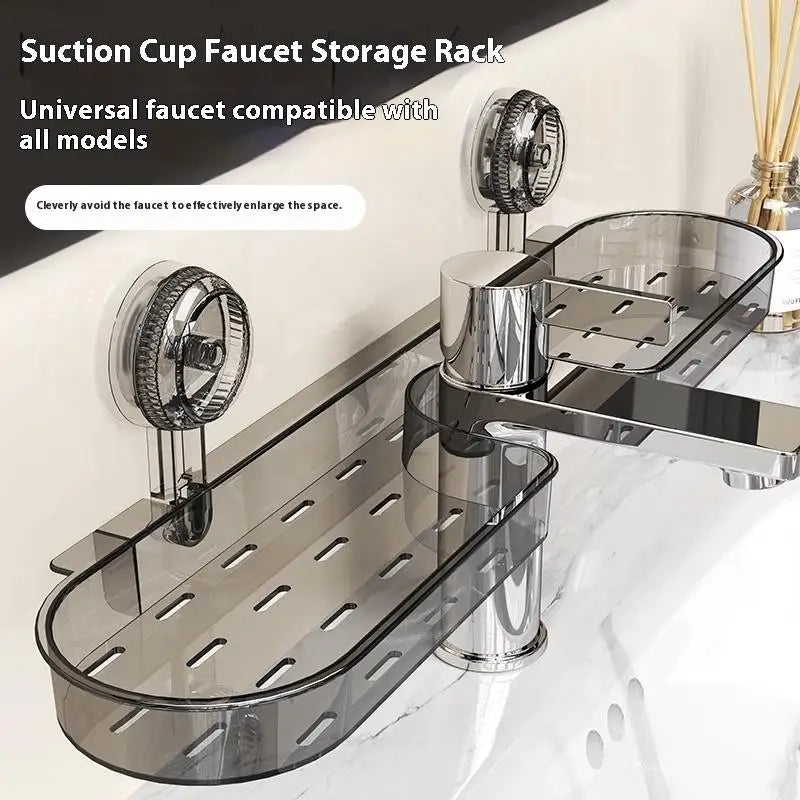 Suction Cup Washbasin Storage Rack – Punch-Free Bathroom Shower Caddy & Self-Draining Organizer Shelf