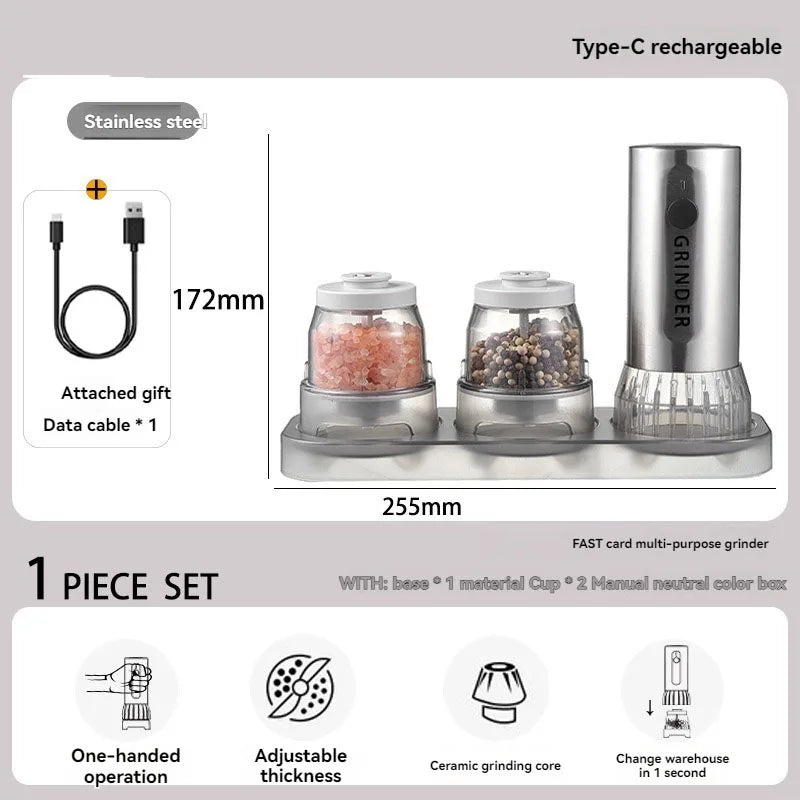 Multifunctional Electric Pepper & Seasoning Grinder – Type-C Rechargeable Sea Salt Spice Mill