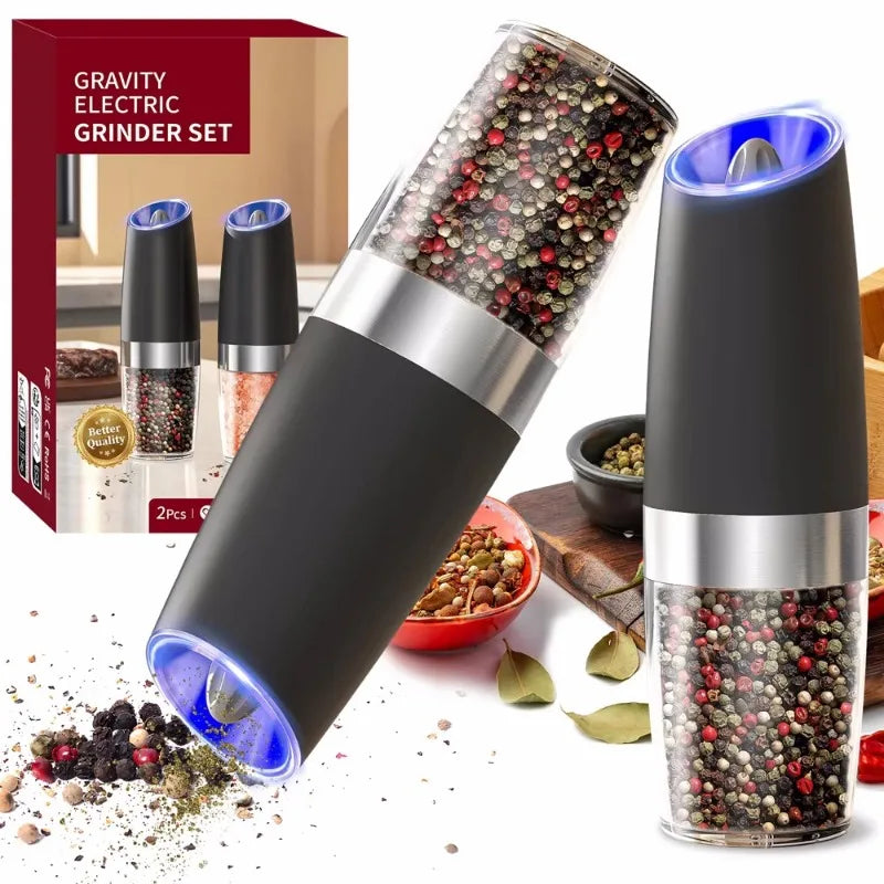 Electric Gravity Salt & Pepper Grinder with Adjustable Coarseness