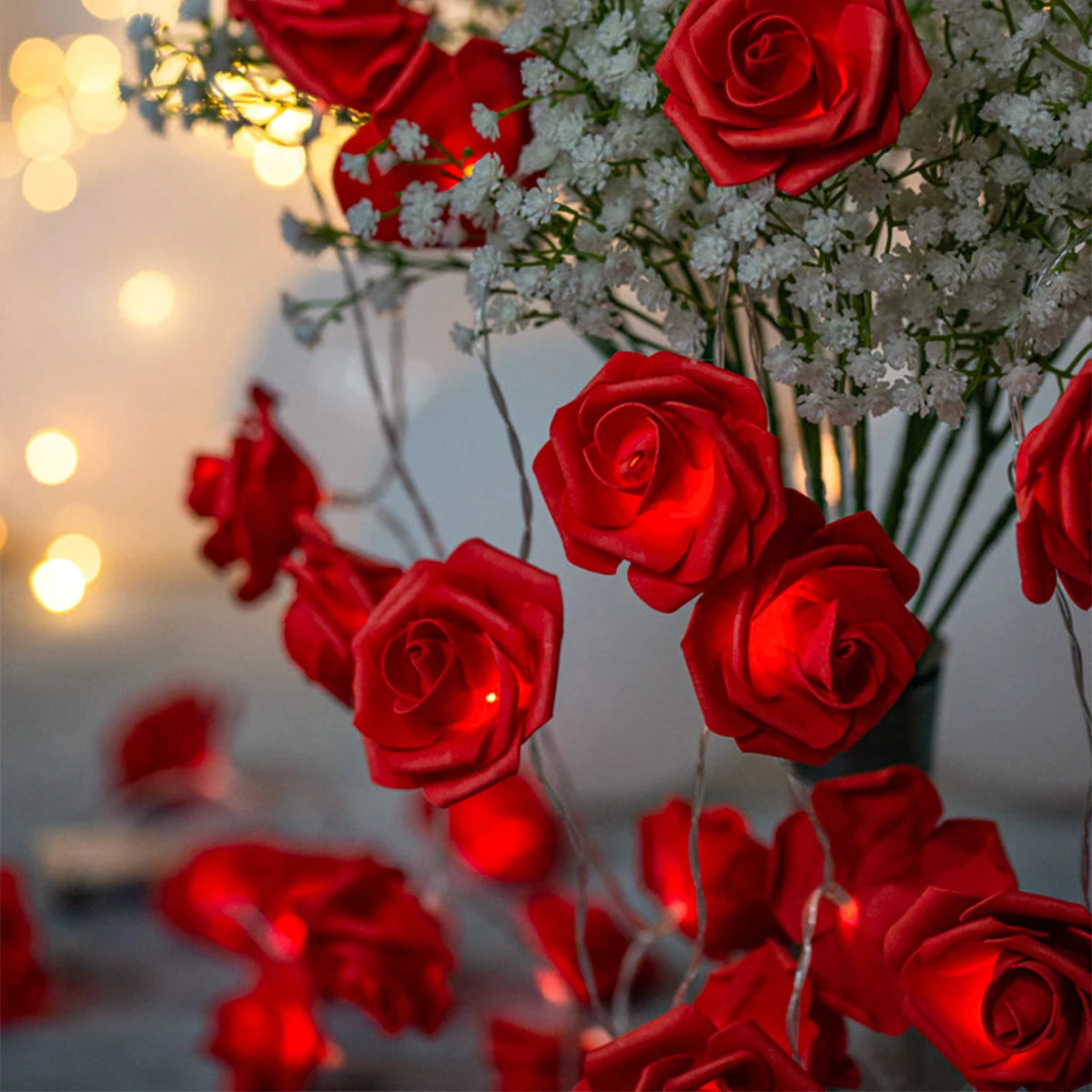 2m 10LED Rose Flowe LED String Lights Garland Wedding Birthday Decor Valentine's Day Gift Christmas Tree Decor for Home Outdoor