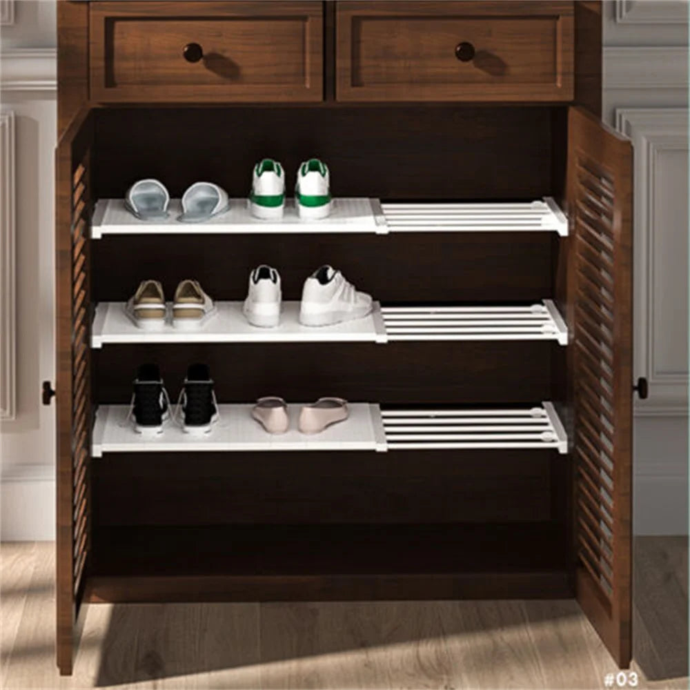 Adjustable Closet Cupboard Storage Organizer Shelf – Extendable No-Punch Wardrobe Partition Divider Rack