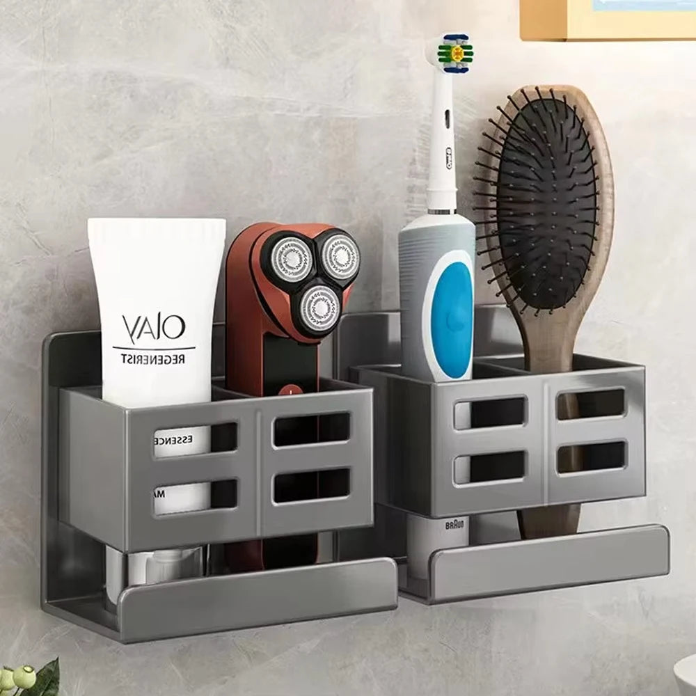 New Hole-free Multifunctional Washbasin Storage Tube Bathroom Toothbrush Razor Storage Rack Wall-mounted Bathroom Supplies