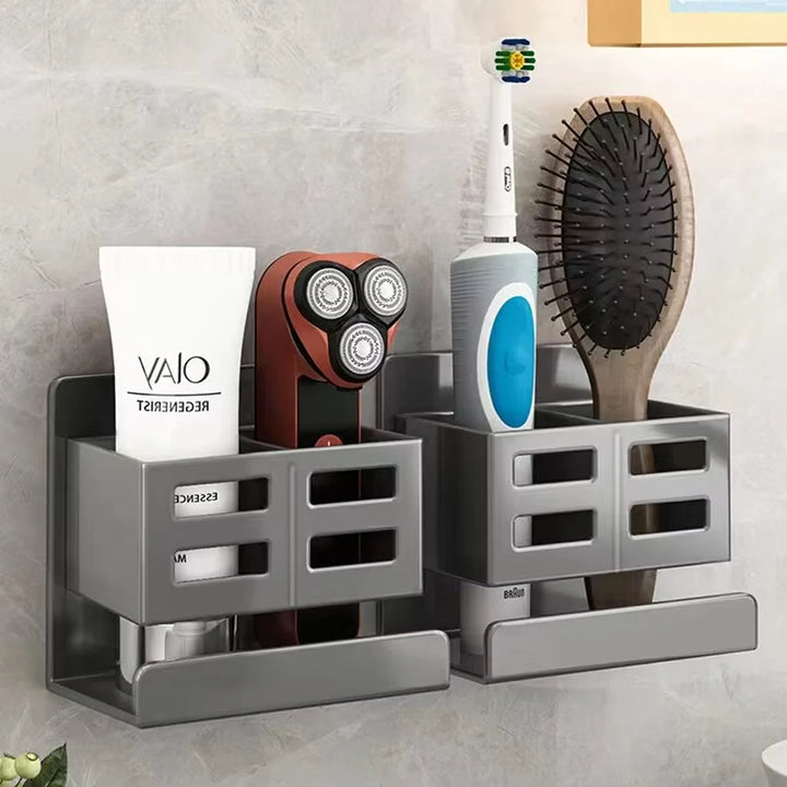 New Hole-free Multifunctional Washbasin Storage Tube Bathroom Toothbrush Razor Storage Rack Wall-mounted Bathroom Supplies