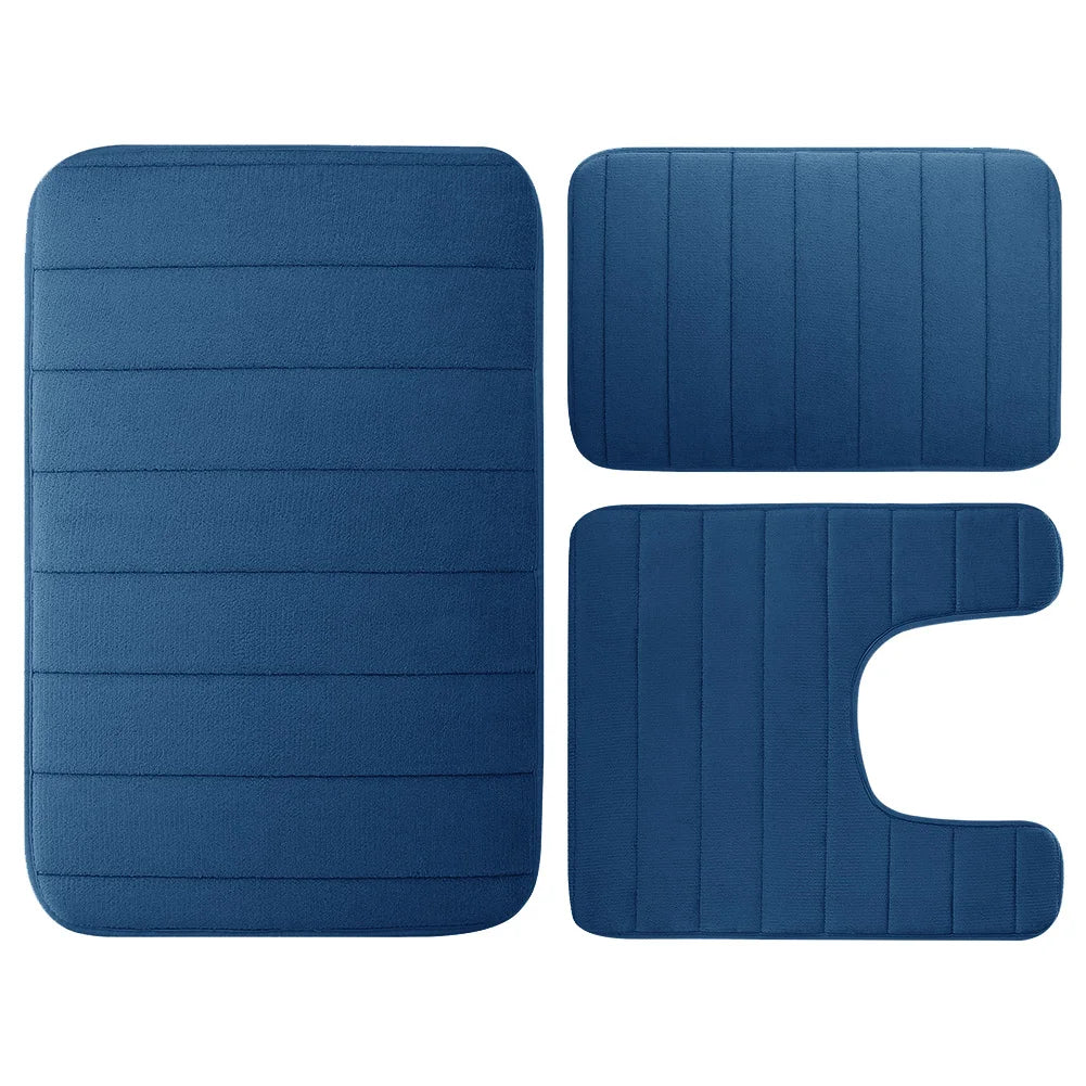 Velvet Memory Foam Bathroom Rug Set Of 3 Water Absorption Non Slip Extra Soft Bath Mats Machine Washable&Dry Toilet Floor Mat