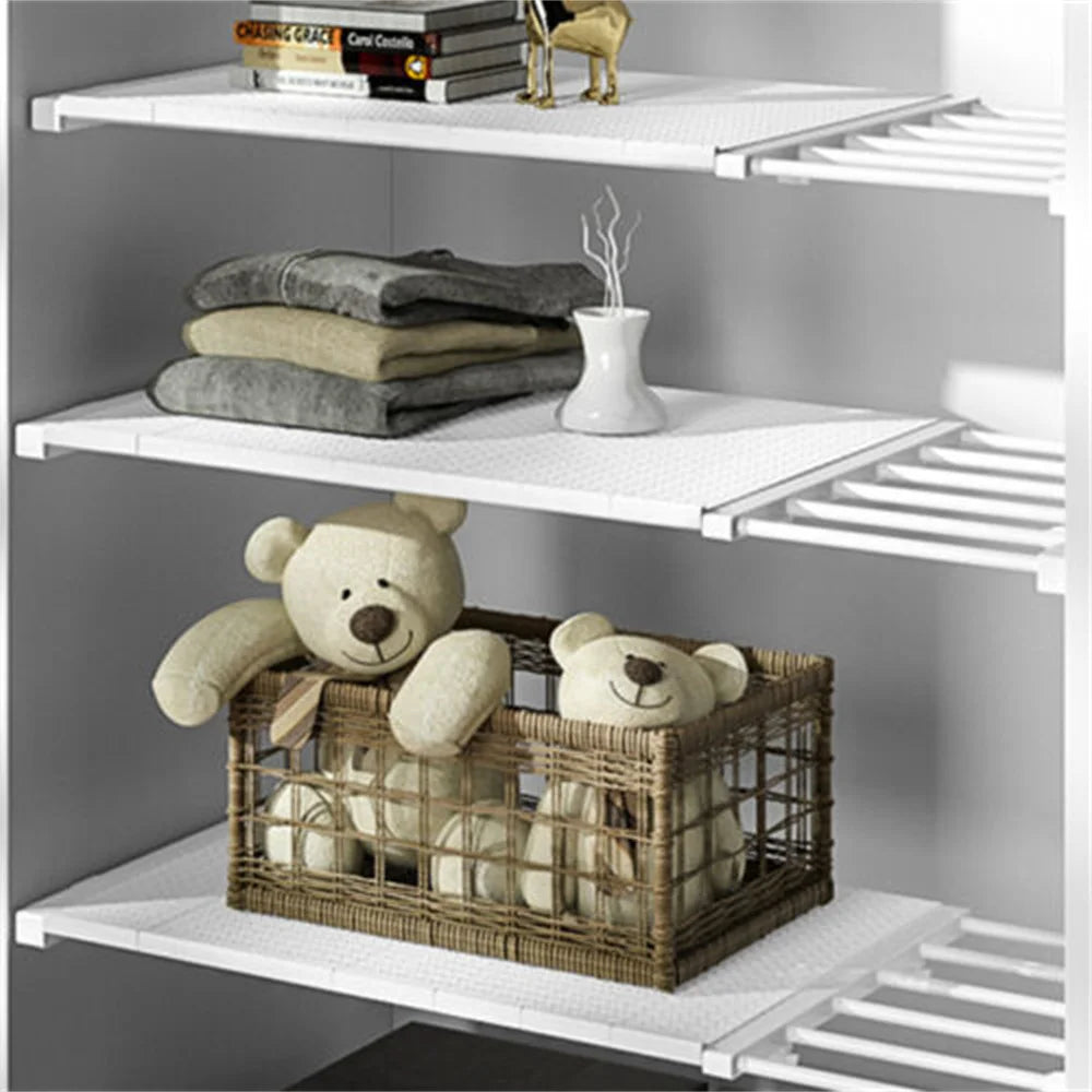 Adjustable Closet Cupboard Storage Organizer Shelf – Extendable No-Punch Wardrobe Partition Divider Rack